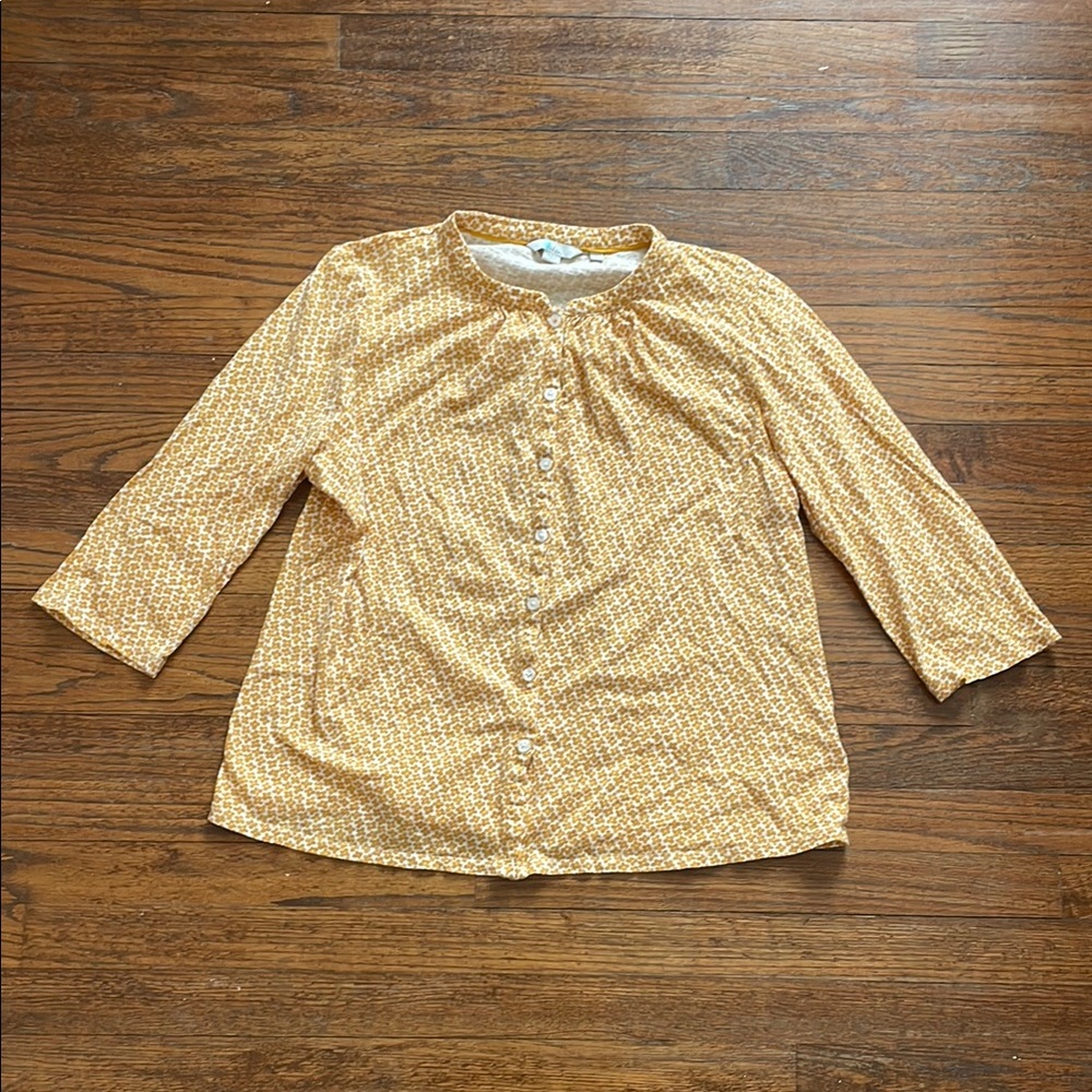 Boden Yellow Floral Button Front Long Sleeve Top